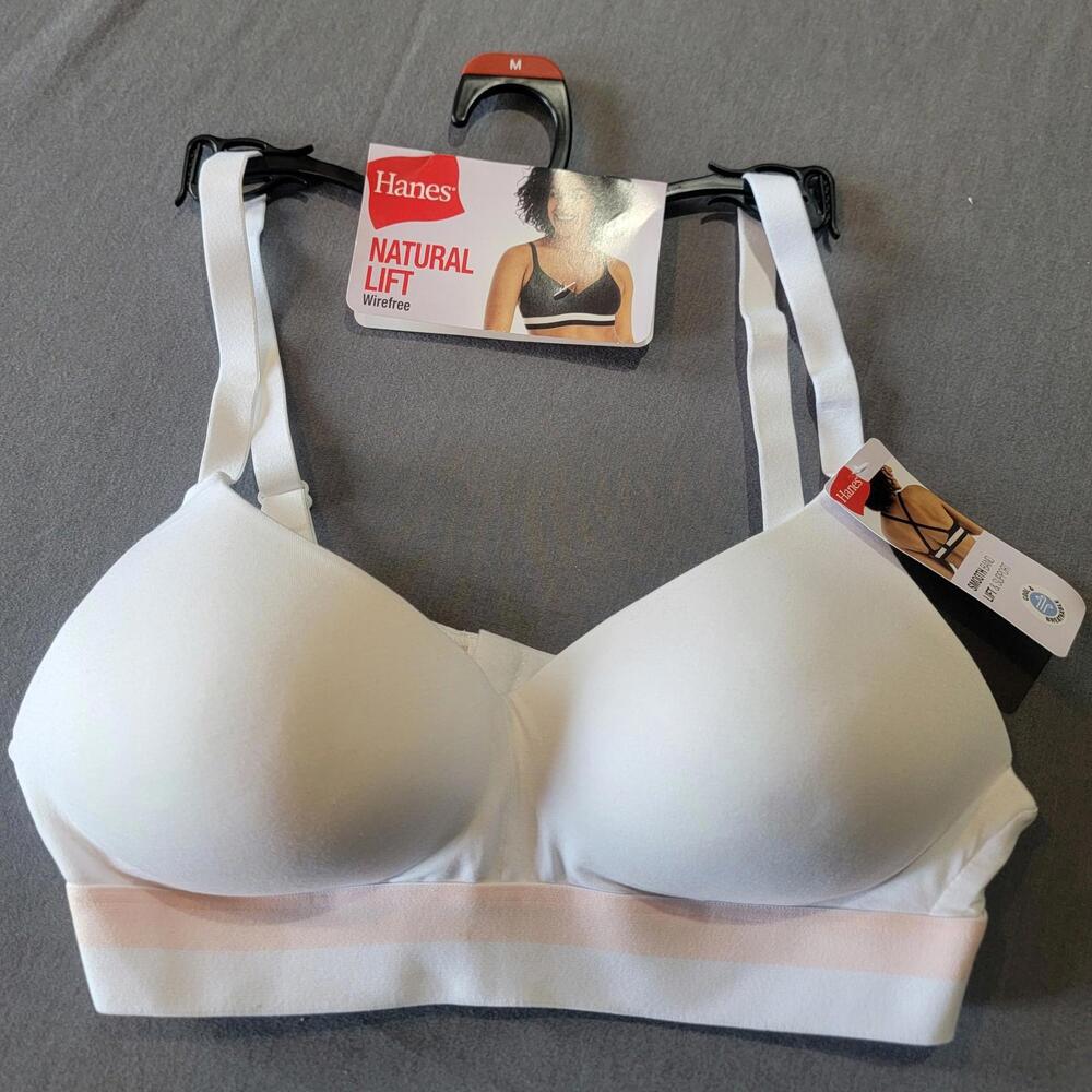 Hanes T-Shirt Bra Sz Medium White Hook & Eye Wireless New With Tags